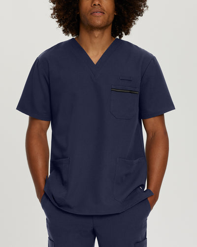 Navy - White Cross V-Tess Men's 3-Pocket V-Neck Scrub Top