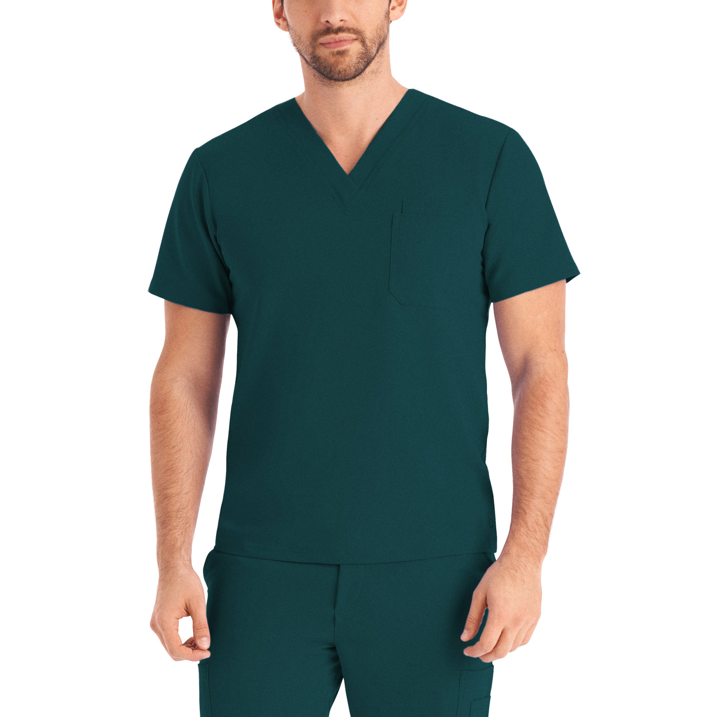 Caribbean - White Cross V-Tess Men's 2-Pocket V-Neck Scrub Top