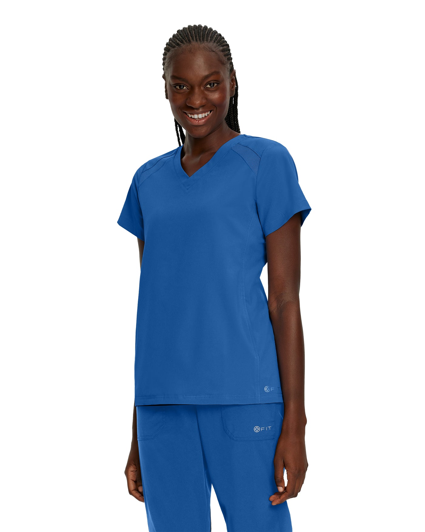 Royal - White Cross Fit 2-Pocket V-Neck Scrub Top