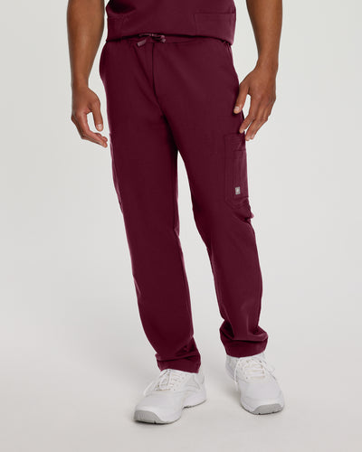 Wine - White Cross V-Tess Men's Straight Leg Cargo Scrub Pants