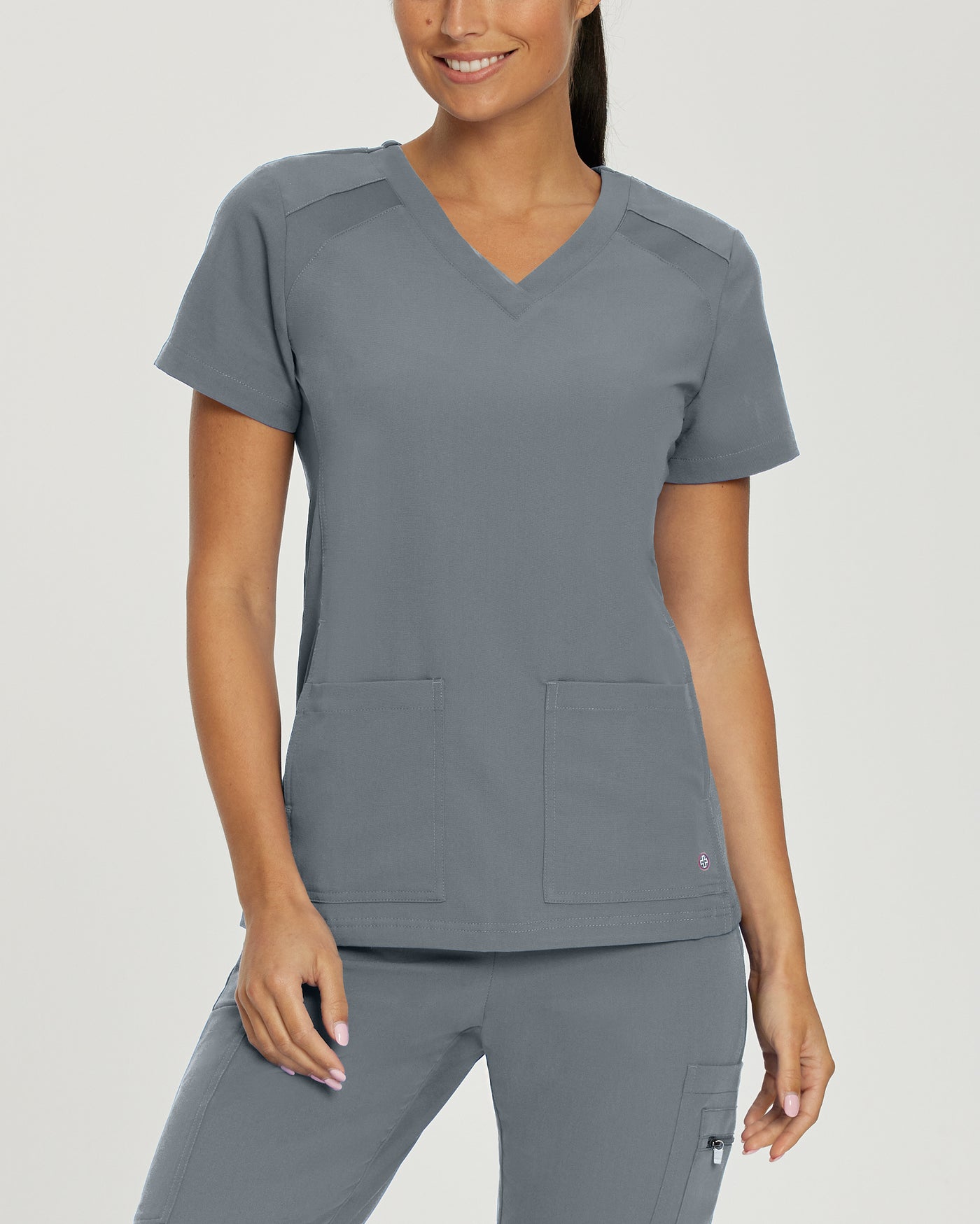 Taylor Grey - White Cross V-Tess 4-Pocket V-Neck Scrub Top