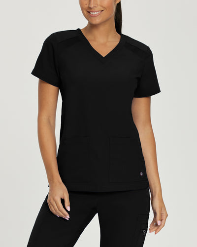 Black - White Cross V-Tess 4-Pocket V-Neck Scrub Top