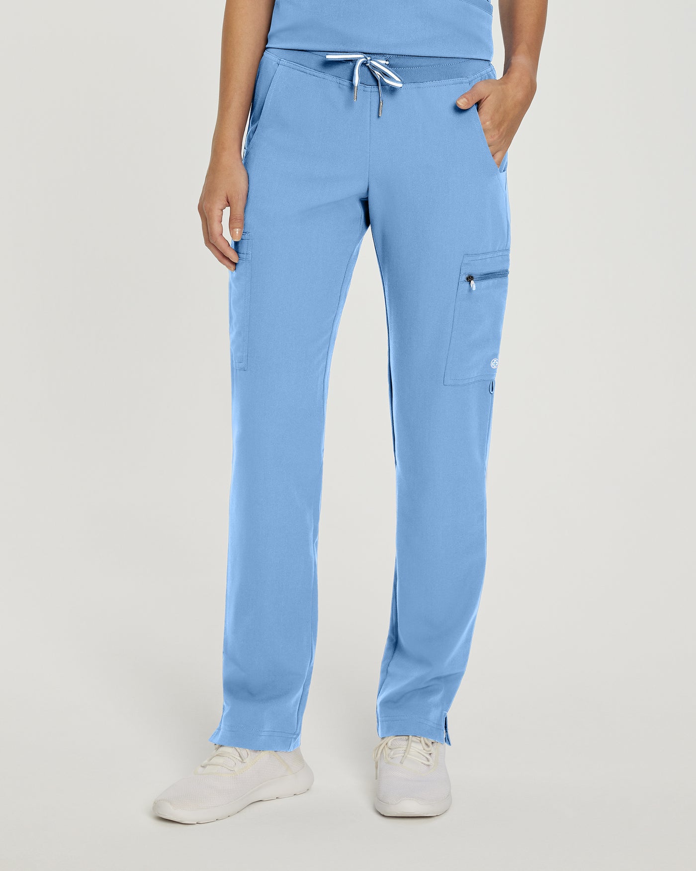 Ceil Blue - White Cross V-Tess Straight Leg Cargo Scrub Pants