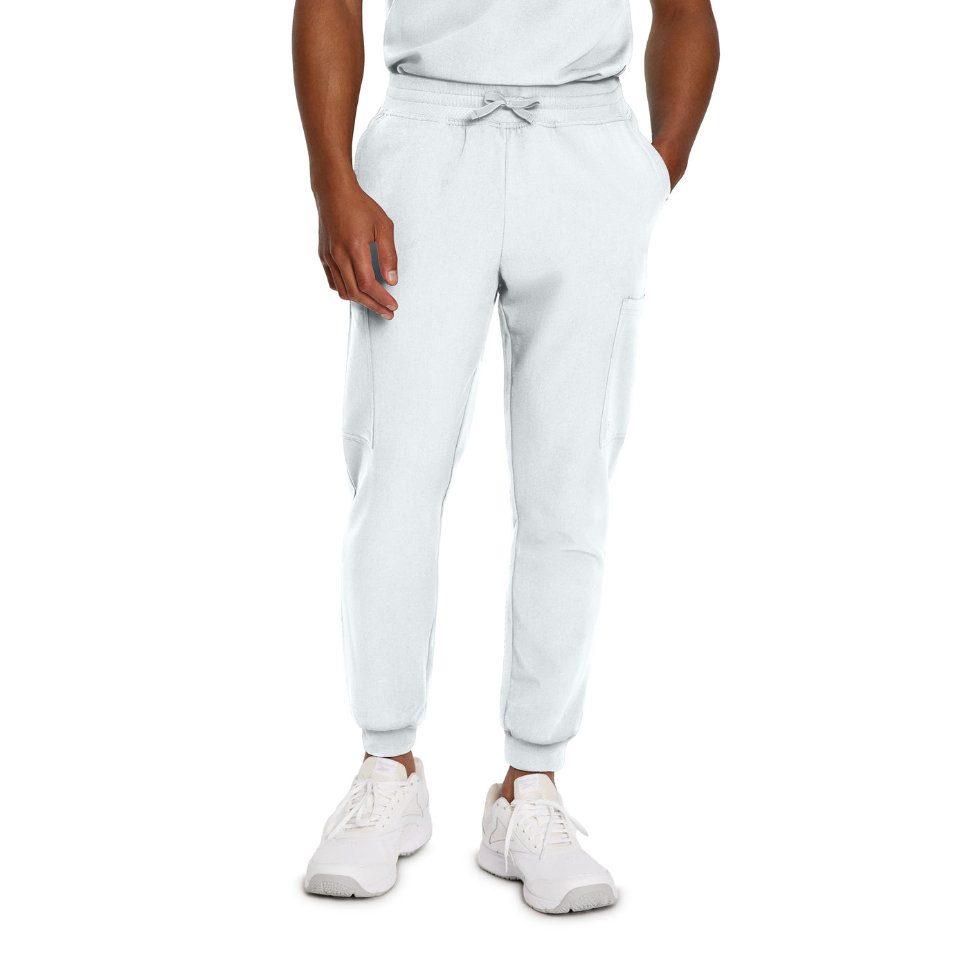 White - White Cross V-Tess Men's Banded Bottom Jogger Scrub Pants