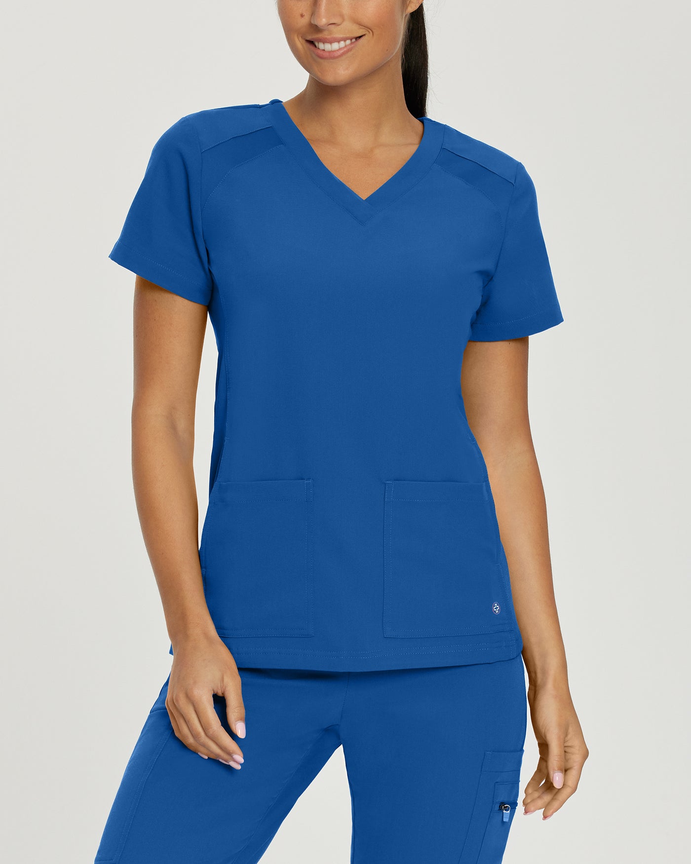 Royal - White Cross V-Tess 4-Pocket V-Neck Scrub Top