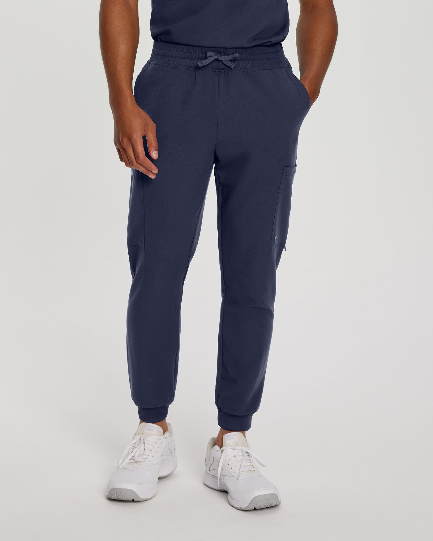 Navy - White Cross V-Tess Men's Banded Bottom Jogger Scrub Pants