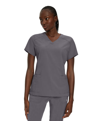 Pewter - White Cross Fit 2-Pocket V-Neck Scrub Top