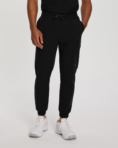 Black - White Cross V-Tess Men's Banded Bottom Jogger Scrub Pants