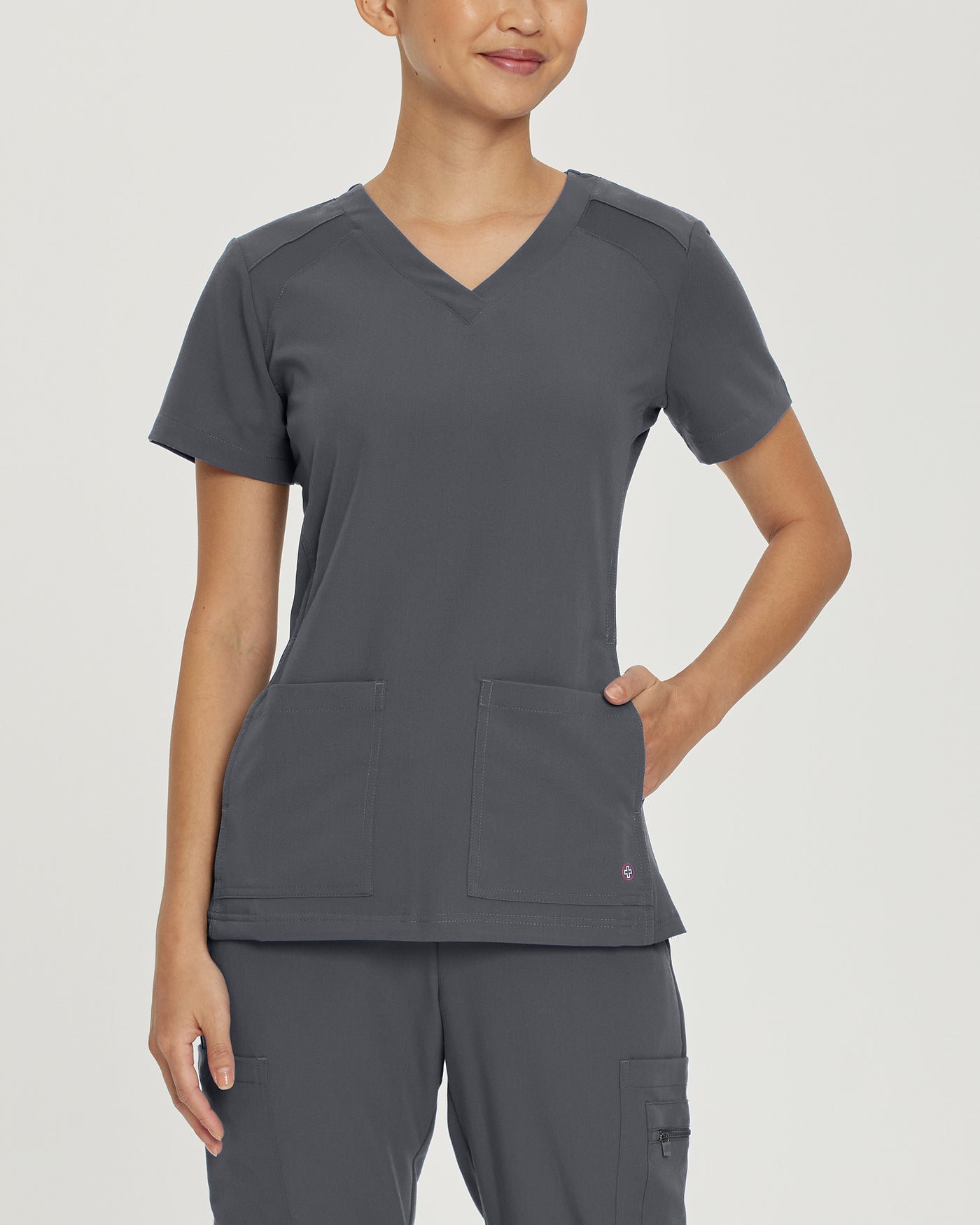 Dark Pewter - White Cross V-Tess 4-Pocket V-Neck Scrub Top