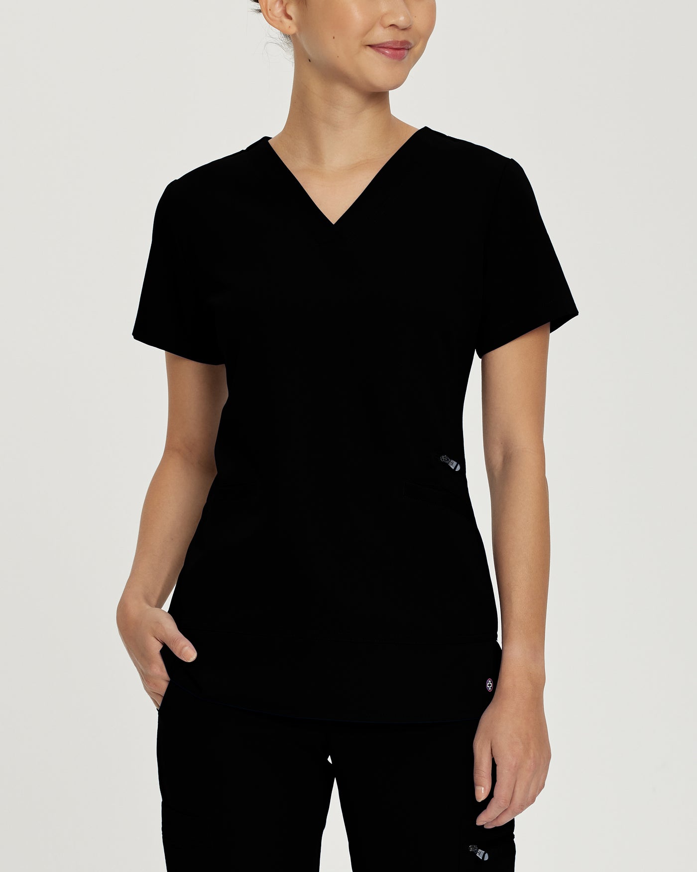 Black - White Cross V-Tess 3-Pocket V-Neck Scrub Top