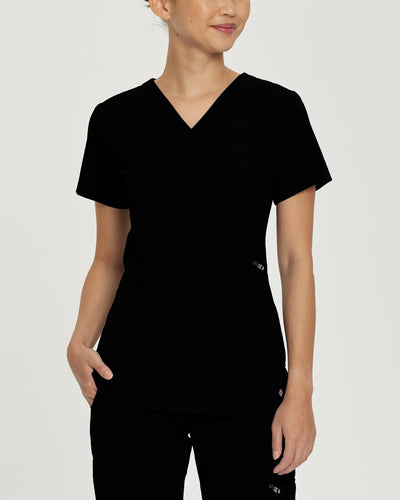 Black - White Cross V-Tess 3-Pocket V-Neck Scrub Top