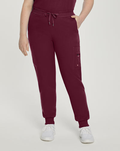 Wine - White Cross V-Tess Banded Bottom Jogger Scrub Pants