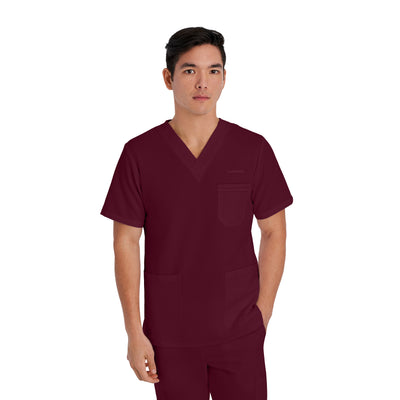 Wine - White Cross V-Tess Men's 3-Pocket V-Neck Scrub Top