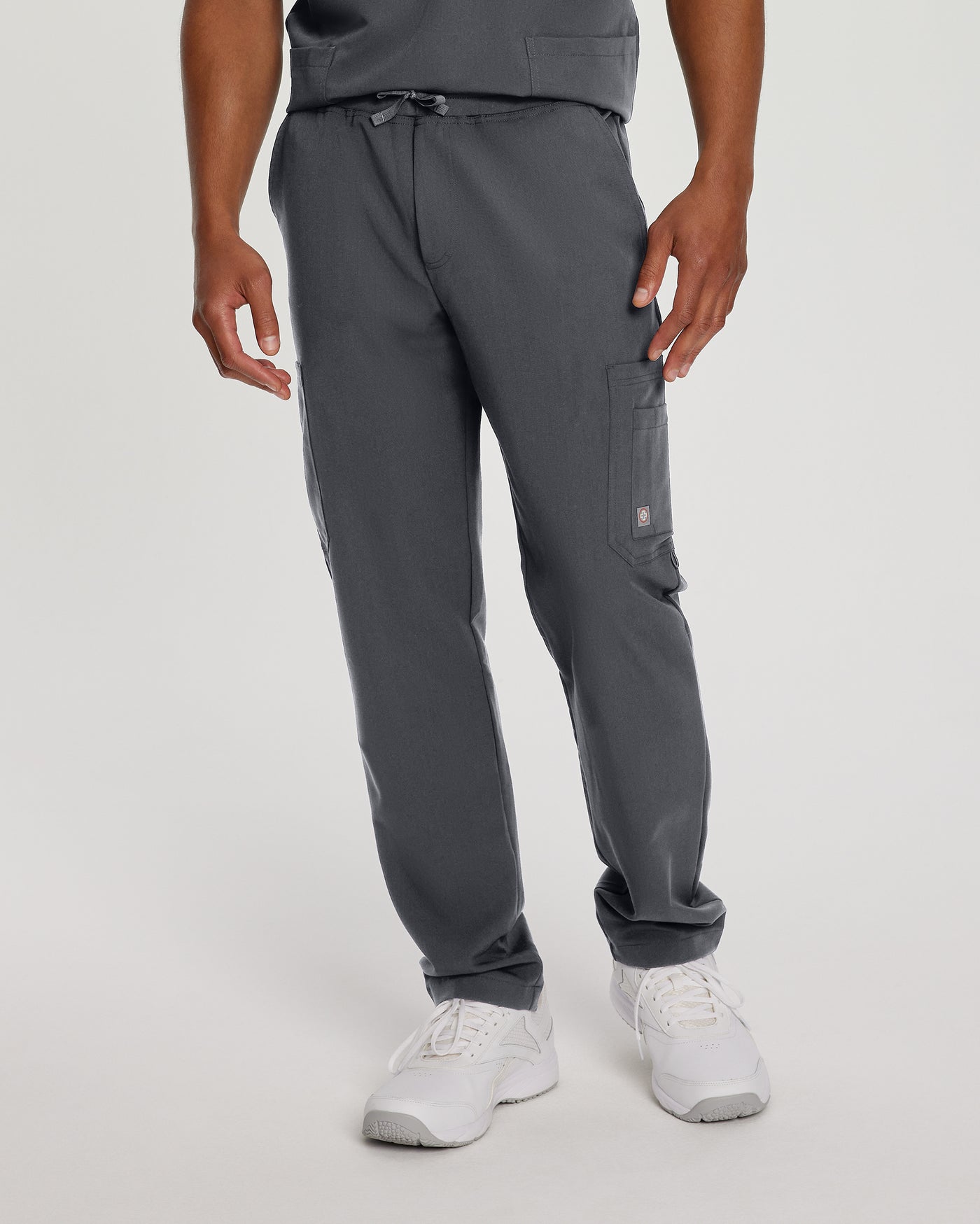 Dark Pewter - White Cross V-Tess Men's Straight Leg Cargo Scrub Pants