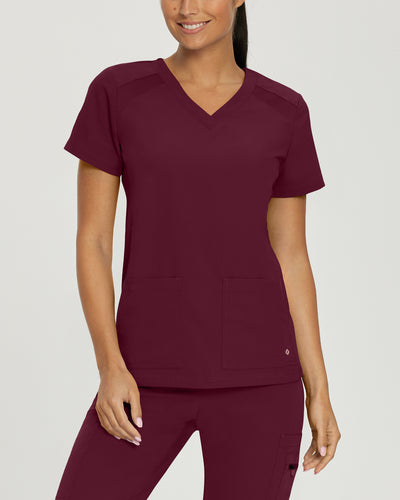 Wine - White Cross V-Tess 4-Pocket V-Neck Scrub Top