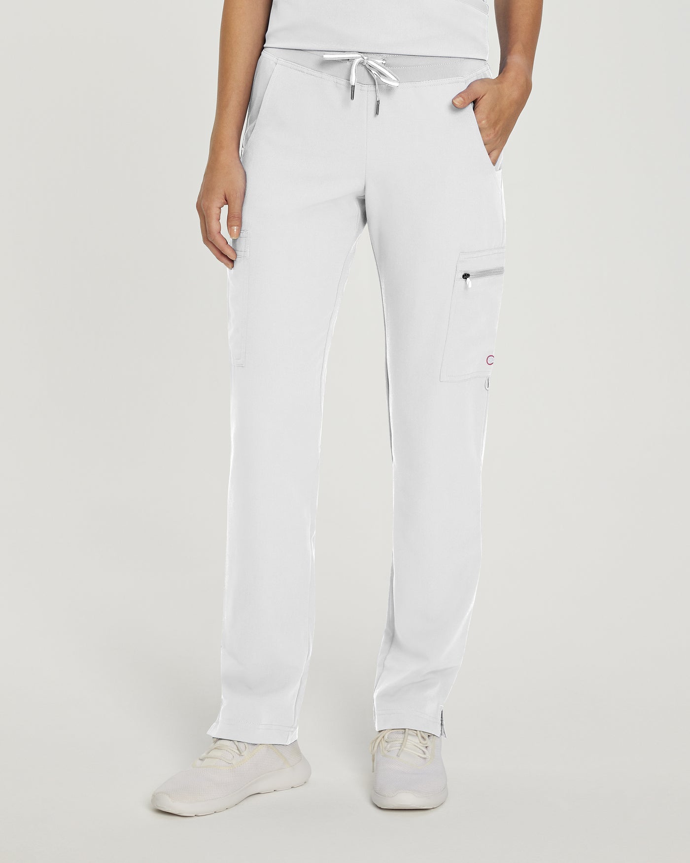 White - White Cross V-Tess Straight Leg Cargo Scrub Pants