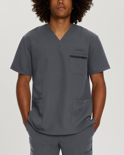 Dark Pewter - White Cross V-Tess Men's 3-Pocket V-Neck Scrub Top