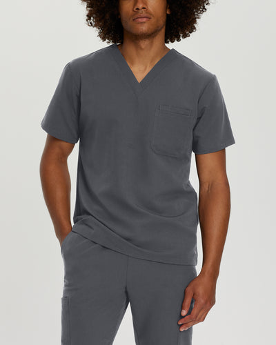 Dark Pewter - White Cross V-Tess Men's 2-Pocket V-Neck Scrub Top