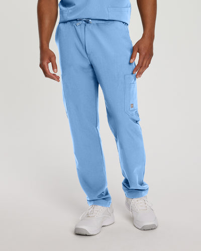 Ceil Blue - White Cross V-Tess Men's Straight Leg Cargo Scrub Pants