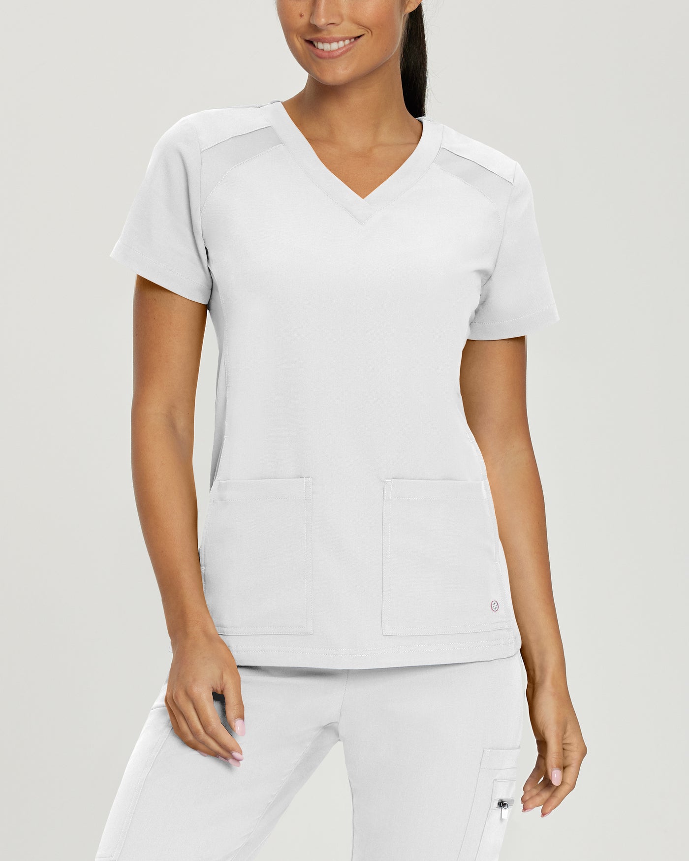 White - White Cross V-Tess 4-Pocket V-Neck Scrub Top