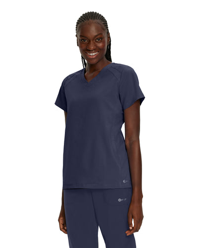 Navy - White Cross Fit 2-Pocket V-Neck Scrub Top