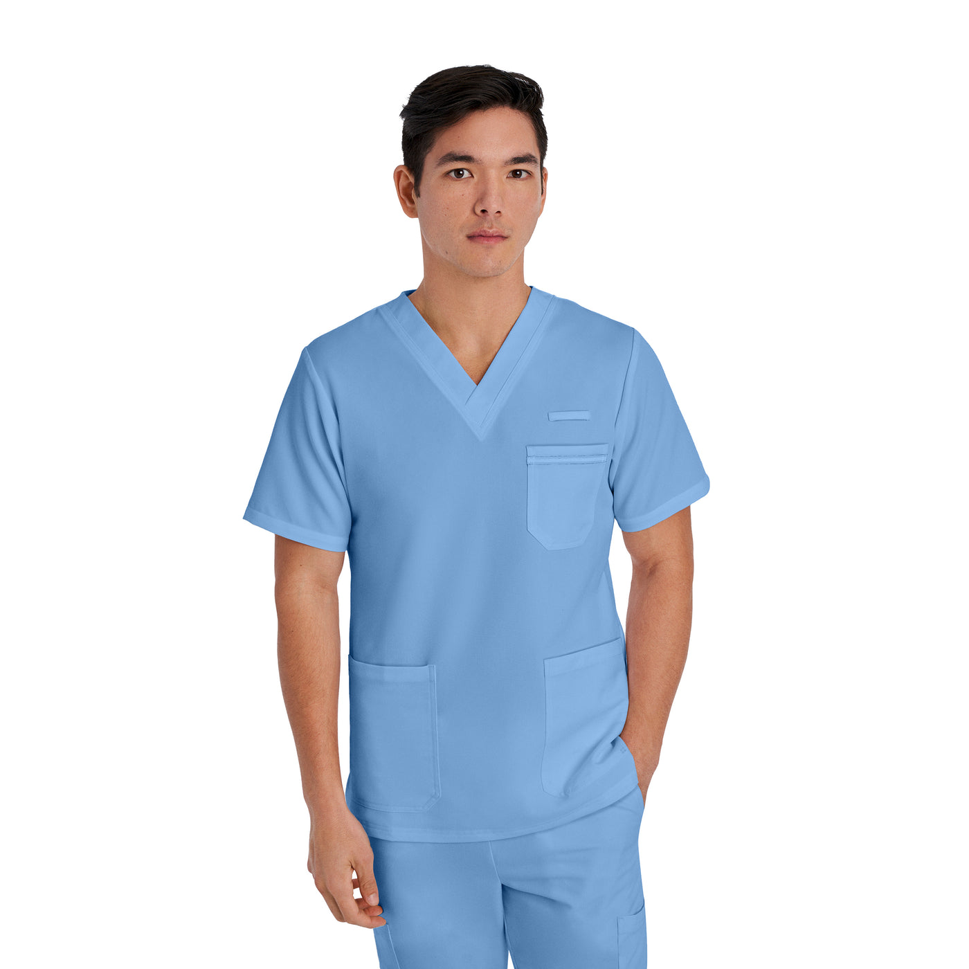 Ceil Blue - White Cross V-Tess Men's 3-Pocket V-Neck Scrub Top