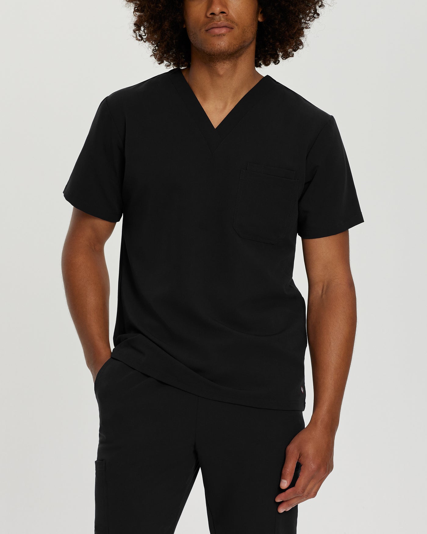 Black - White Cross V-Tess Men's 2-Pocket V-Neck Scrub Top