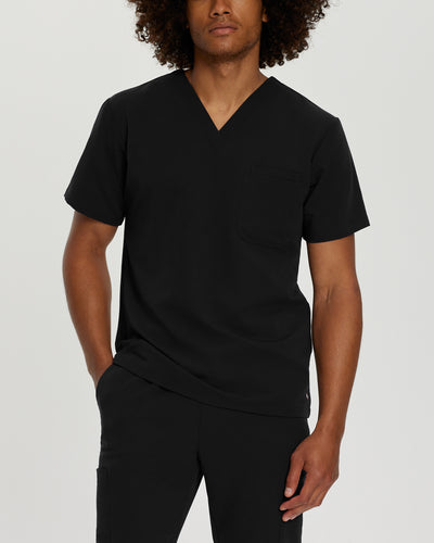 Black - White Cross V-Tess Men's 2-Pocket V-Neck Scrub Top