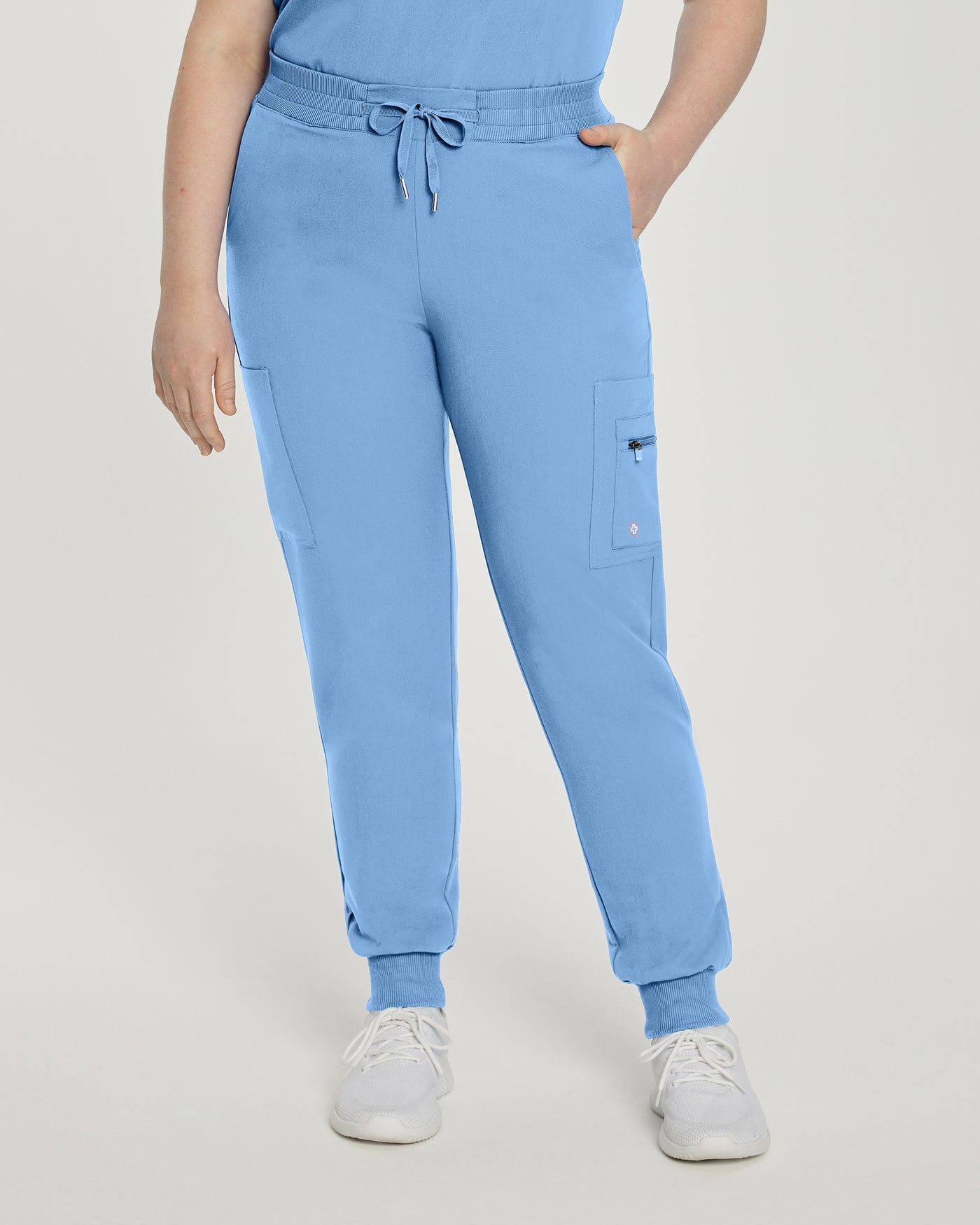 Ceil Blue - White Cross V-Tess Banded Bottom Jogger Scrub Pants