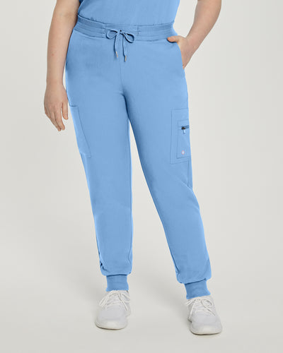Ceil Blue - White Cross V-Tess Banded Bottom Jogger Scrub Pants