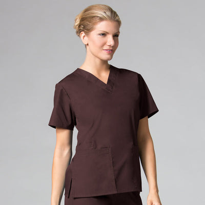 Chocolate - Maevn Core Classic V-Neck Top