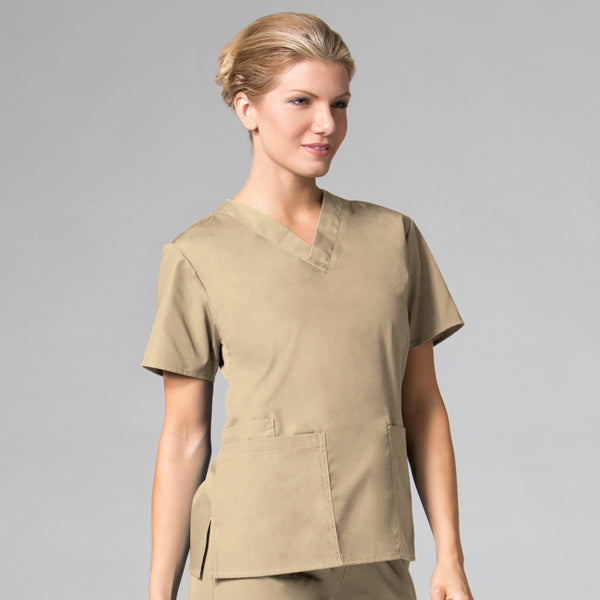 Khaki - Maevn Core Classic V-Neck Top