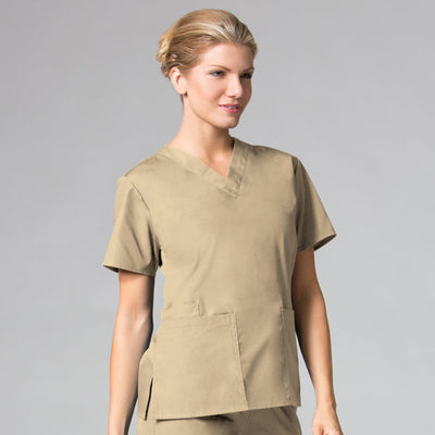 Khaki - Maevn Core Classic V-Neck Top