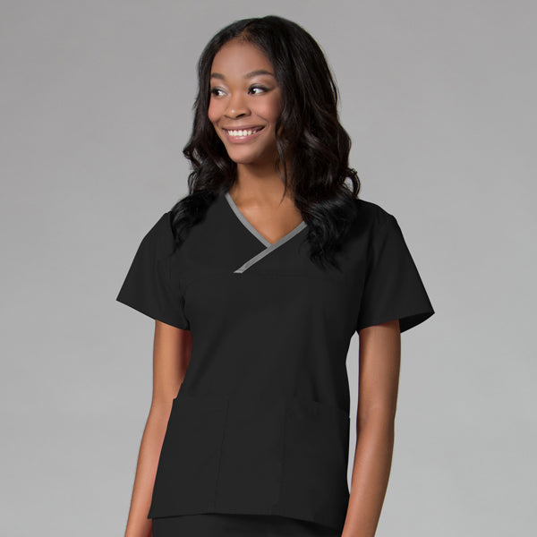 Black/Pewter Trim - Maevn Core Mock Wrap Top