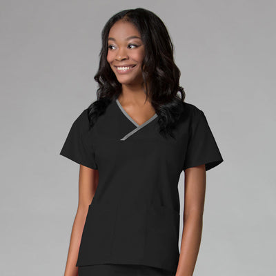 Black/Pewter Trim - Maevn Core Mock Wrap Top
