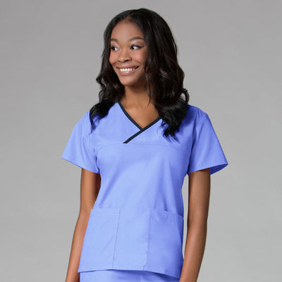 Ceil Blue/Navy Trim - Maevn Core Mock Wrap Top
