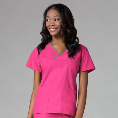 Hot Pink/Pewter Trim - Maevn Core Mock Wrap Top