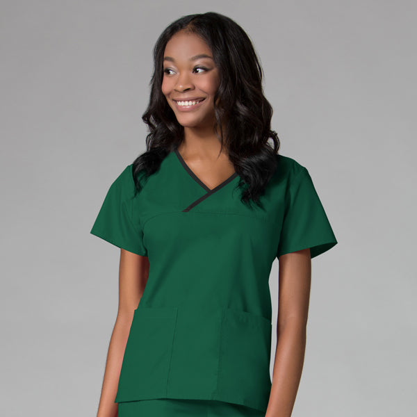 Hunter/Black Trim - Maevn Core Mock Wrap Top