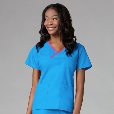 Malibu Blue/Hot Pink Trim - Maevn Core Mock Wrap Top