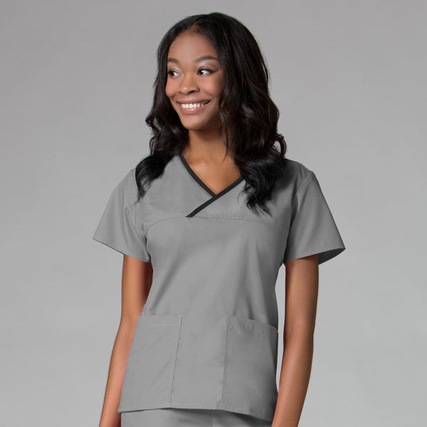 Pewter/Black Trim - Maevn Core Mock Wrap Top