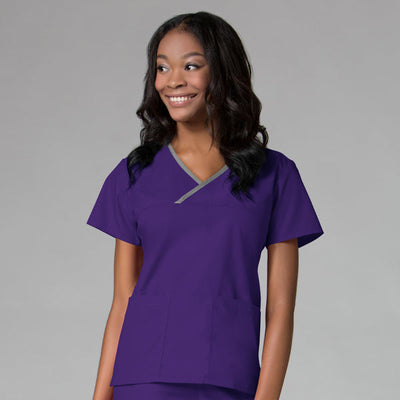 Purple/Pewter Trim - Maevn Core Mock Wrap Top