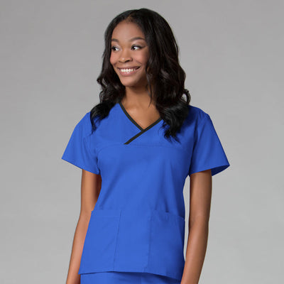Royal/Black Trim - Maevn Core Mock Wrap Top