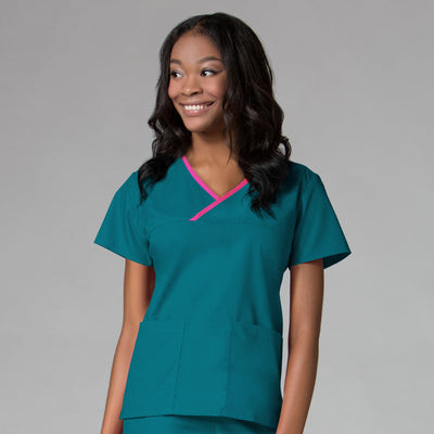 Teal/Hot Pink Trim - Maevn Core Mock Wrap Top