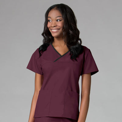 Wine/Black Trim - Maevn Core Mock Wrap Top