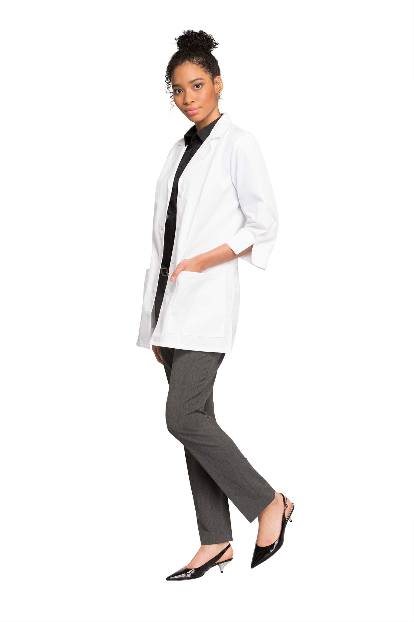 White - Cherokee Lab Coats 30" Women's 3/4 Sleeve Lab Coat