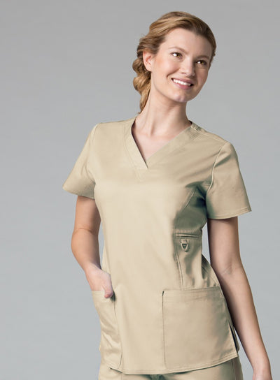 Khaki - Maevn EON V-Neck Top