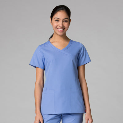Ceil Blue - Maevn Red Panda Curved Mock Wrap Top