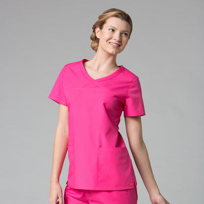 Candy Pink - Maevn Red Panda Curved Mock Wrap Top