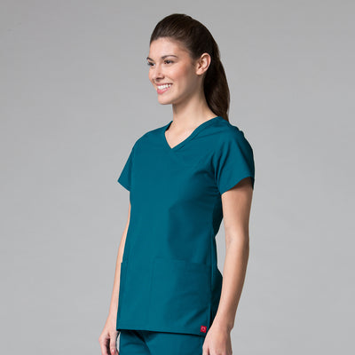 Caribbean Blue - Maevn Red Panda Curved Mock Wrap Top