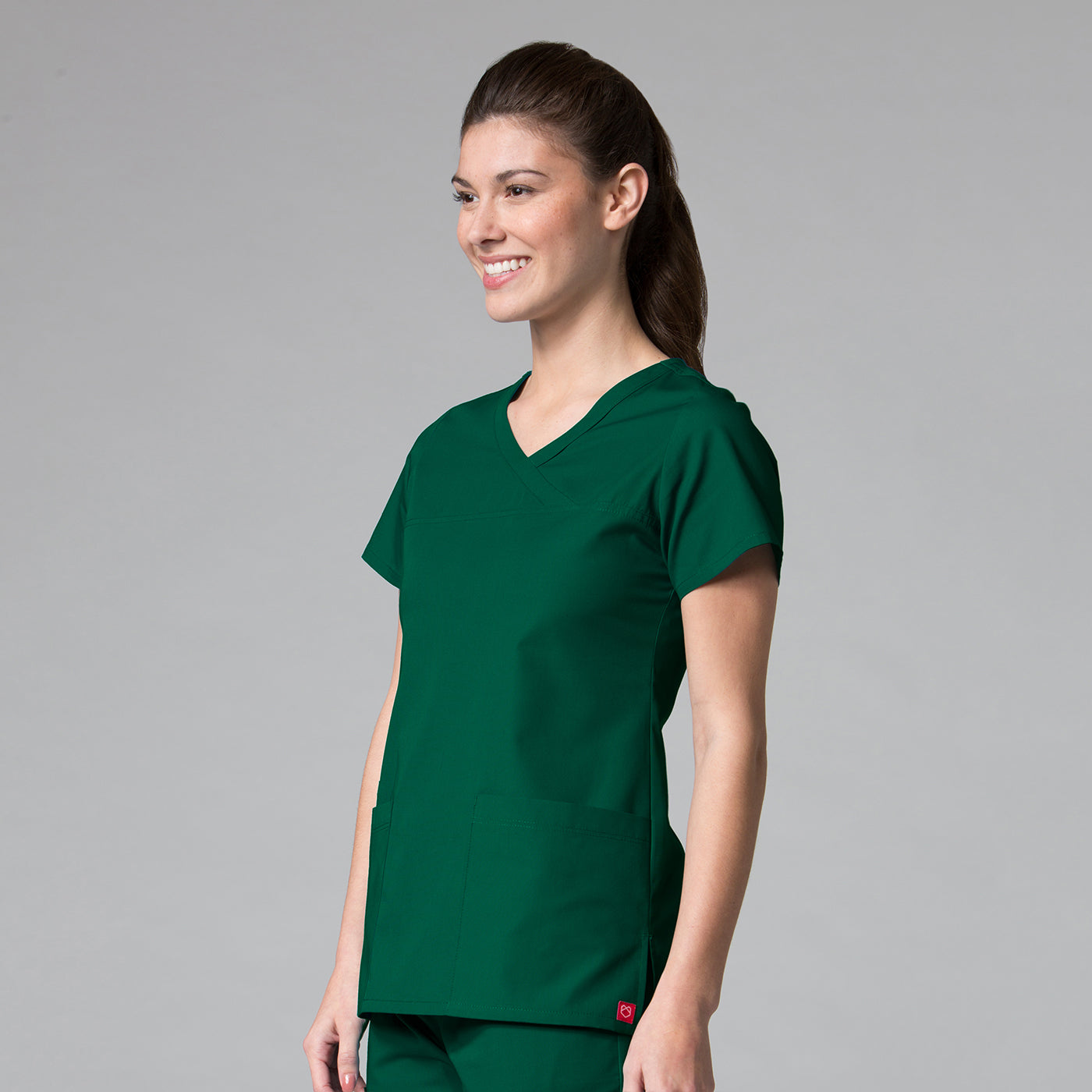 Hunter Green - Maevn Red Panda Curved Mock Wrap Top